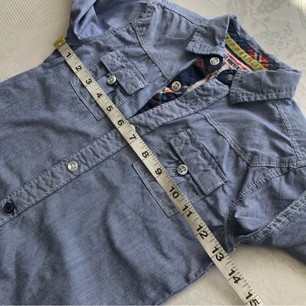 Guess Blue Jeans Denim Button-Up Shirt Boys Size S (4) Long Sleeves Collared - Picture 11 of 15